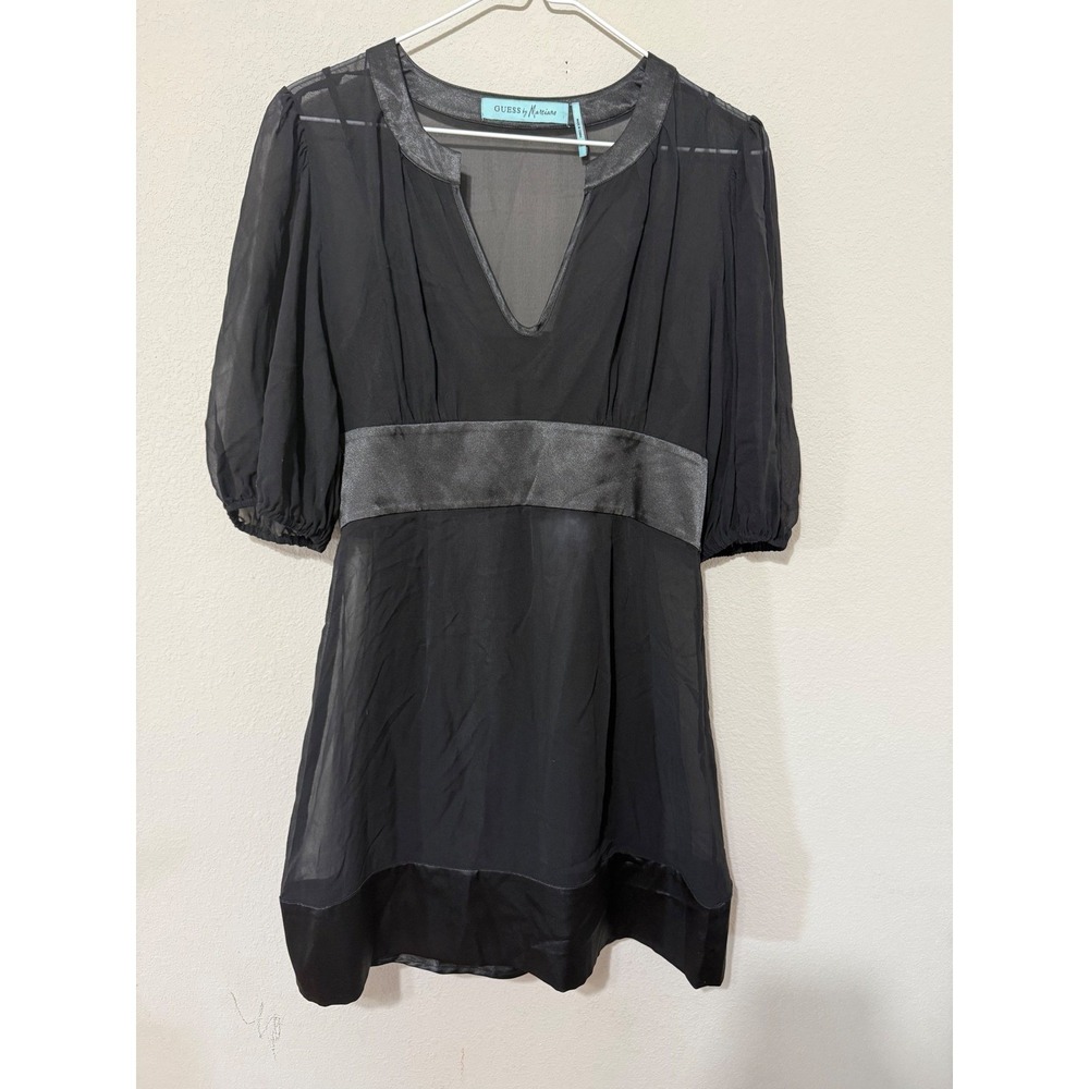 Guess by Marciano Mini Dress Women M Black Empire Waist Puff Sleeve V-Neck